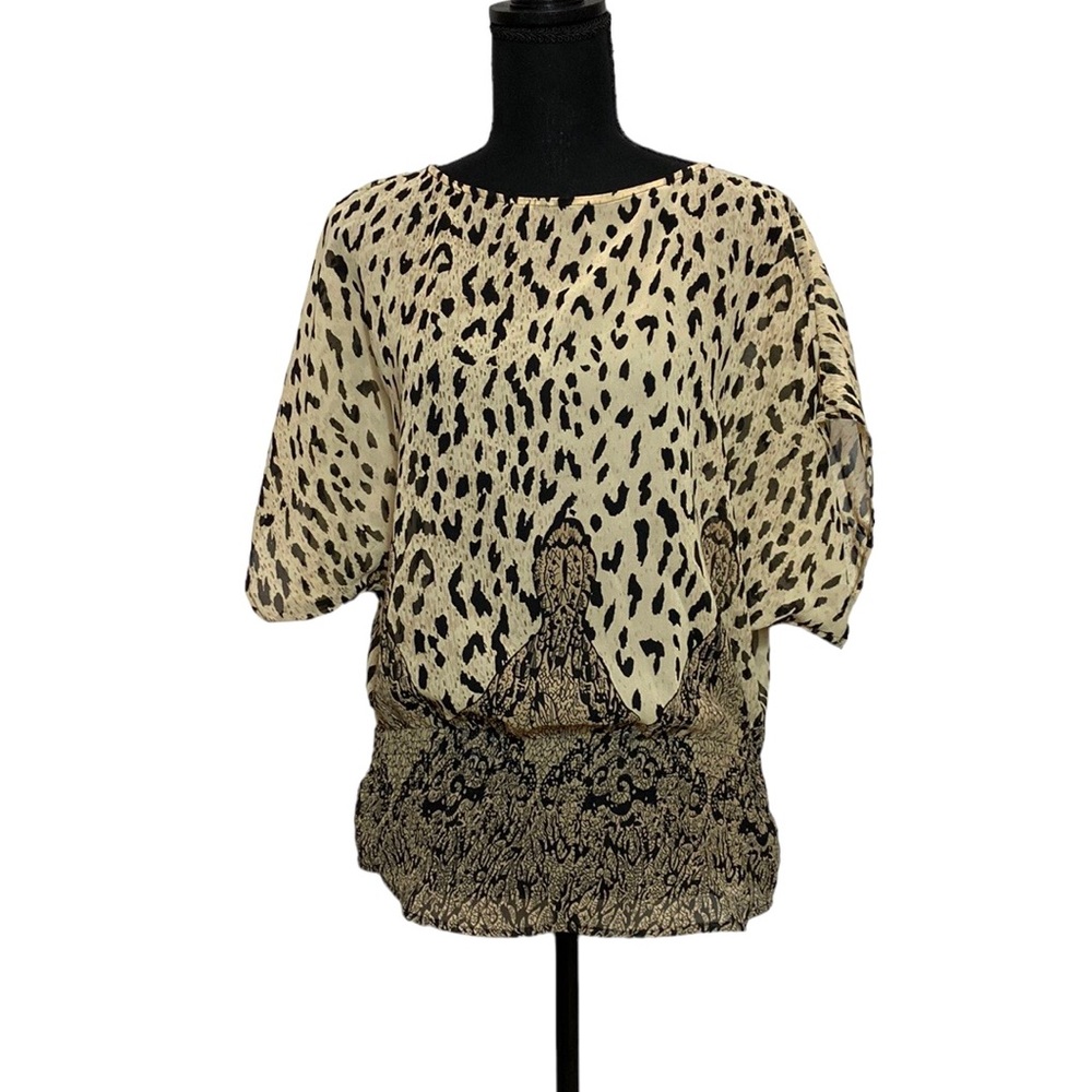 Animal Print Elastic Waist Blouse XS